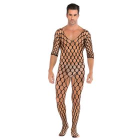 Male Cosplay Cutout Black Long Sleeve Mesh Jumpsuit