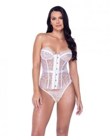 Fantasy Scalloped Eyelash Lace Bustier & Thong White Lg (Material: Lace)