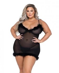Afterhours Maribou & Mesh Chemise Black 2x (Material: Mesh)