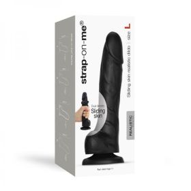 Strap-on-me Sliding Skin Realistic Dual-density Dildo Black L (size: large)