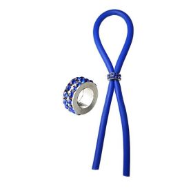 Bolo Lasso Silicone Ring Blue Gems Bead Slider (Material: Silicone)